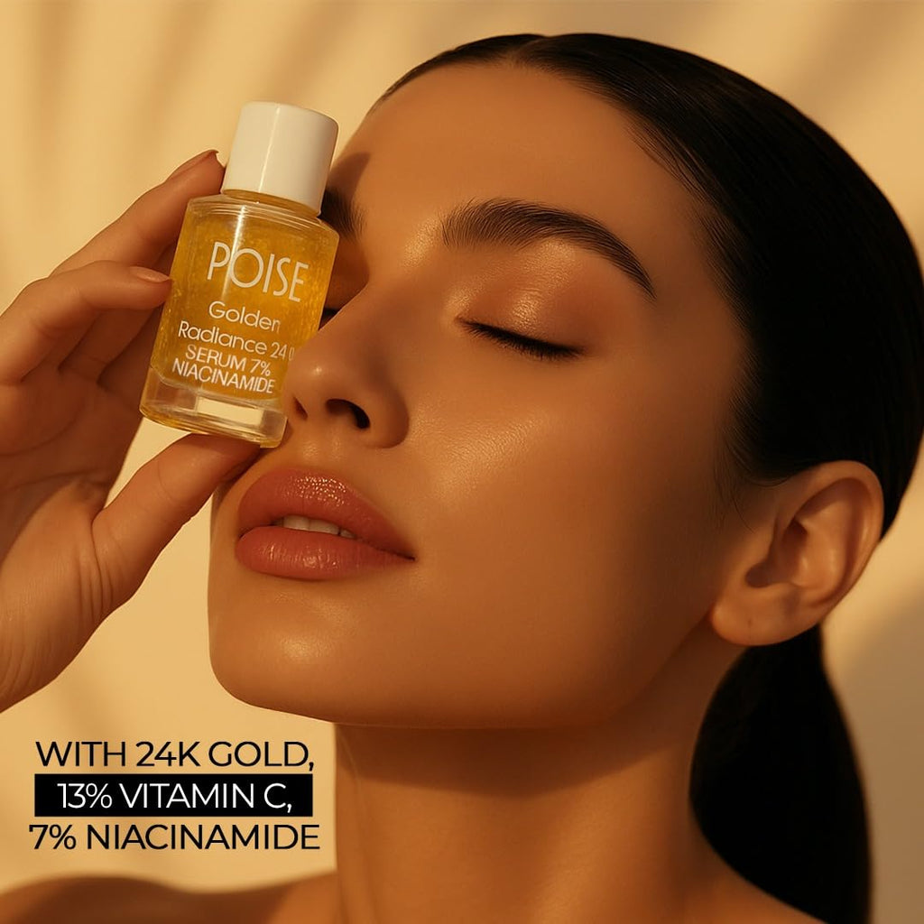 POISE COSMETICS 24K Golden Radiance Serum, Niacinamide and Vitamin C Serum for Vibrancy and Hydration, Helps Even Skin Tone for a Youthful Glow (0.5 fl oz)