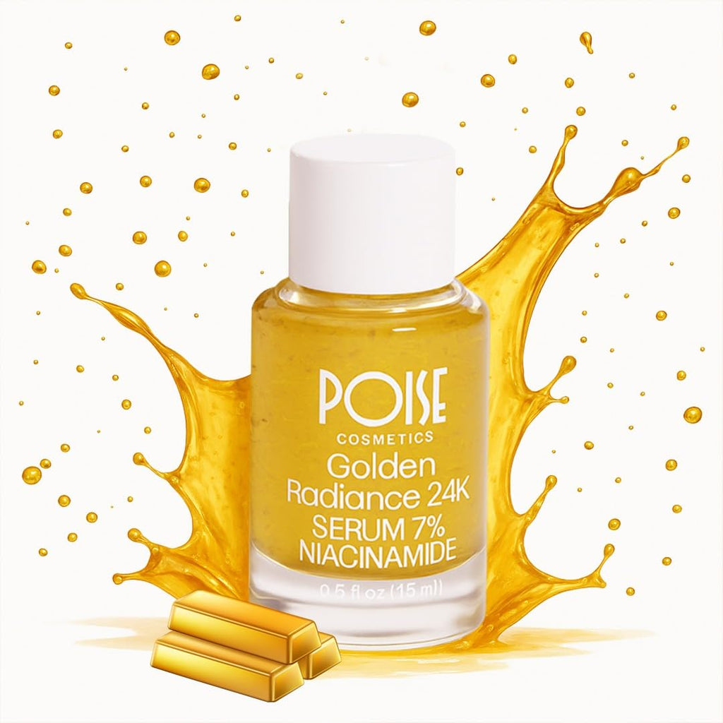 POISE COSMETICS 24K Golden Radiance Serum, Niacinamide and Vitamin C Serum for Vibrancy and Hydration, Helps Even Skin Tone for a Youthful Glow (0.5 fl oz)