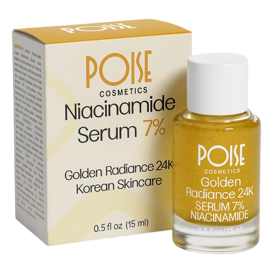 POISE COSMETICS 24K Golden Radiance Serum, Niacinamide and Vitamin C Serum for Vibrancy and Hydration, Helps Even Skin Tone for a Youthful Glow (0.5 fl oz)